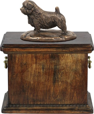 Elegante urn voor Norfolk Terrier met beeldje in klassieke stijl