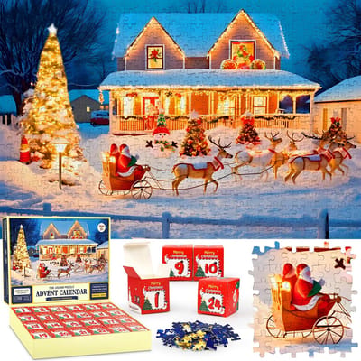 Dutchers® Adventskalender Legpuzzels – 24 Boxen, 1008 Stuks - 52x75cm - Kerstmis Puzzel - Legpuzzel - 1008 Stukjes - Kerstcadeau - Kerstpakket - Kerstdecoratie - 24 dagen aftellen - Geschikt voor volwassenen en kinderen