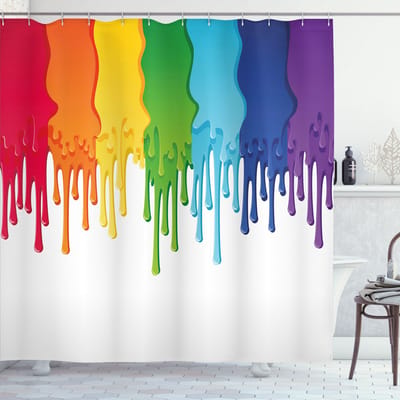 Nieuw bed, douchegordijn met regenboogverf, badkamerdecoratieset met haakjes, 175 cm B 180 cm L