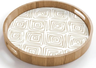 Dienblad rond 40x40 cm - Schootdienblad hout - Abstract - Ruit - Beige - Borrelplank rechthoek - Plateau houten dienbladen