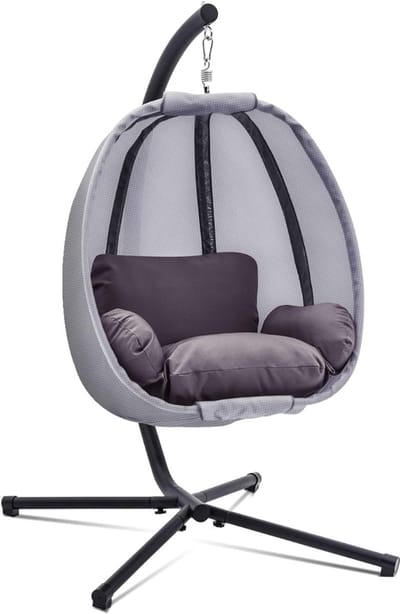 TIM® Hangstoel Cocoon - Egg Hangstoel – Hang Stoel Met Standaard – Egg Chair Inclusief Kussens – Voor Binnen Of Buiten – Hangstoelen - Gewicht tot 150 Kg - Grijs - 96cm x 96cm x 175cm