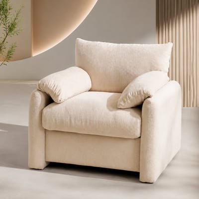 Fauteuil - Enkel Zetel - Stof - 96x82x84 cm - Relaxstoel - loungestoel - Comfortabele Design met Houten Frame - Gestoffeerde fauteuil in Beige