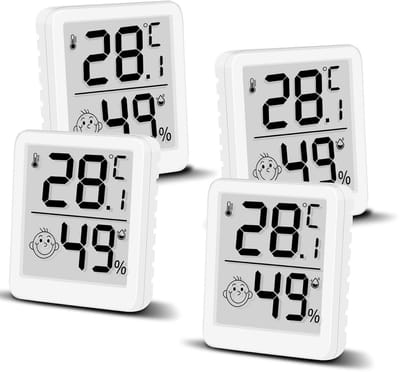 4 Stuks Digitale Hygrometer en Thermometer met Smiley, LCD Binnenluchtvochtigheidsmeter