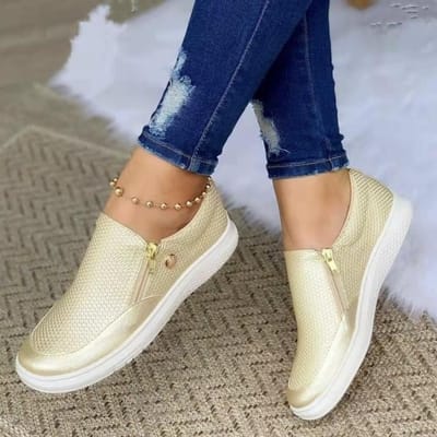 Dames Leren Casual Schoenen Lente en Herfst Nieuwe Rits Mode Damesschoenen Lichtgewicht Antislip Wandelen Platform Schoenen 37 blue