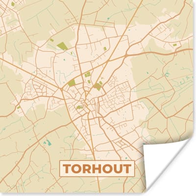 Poster Torhout - Kaart - Stadskaart - Plattegrond - Vintage - 100x100 cm XXL