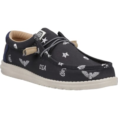 HEYDUDE Wally Stars n Skulls 100% Katoenen Heren Zwarte Bootschoenen