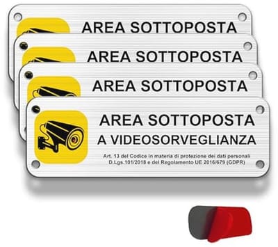 Videobewakingsbord van geborsteld aluminium - 15 x 5 cm - Sticker voor videobewakingsgebied - Klein formaat metaal