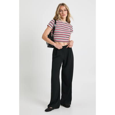 Dames Petite Boohoo Basics Broek met Wijde Pijpen | Zwart | Maat: 36