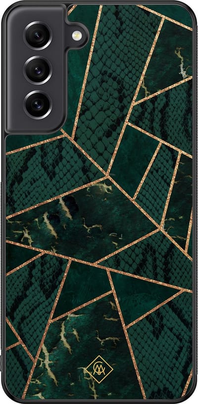 Casimoda® hoesje - Geschikt voor Samsung Galaxy S21 FE - Abstract Groen - Zwart TPU Backcover - Geometrisch patroon - Groen