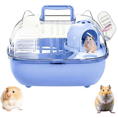 Draagbare Hamsterkooi Met Transparante Deksel Kleine Huisdieren Uitstapkooi Voor Knaagdieren Hagedissen Egel Korte Reizen Reiskooi blauw