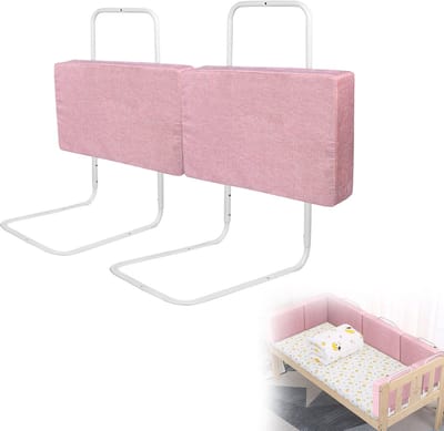 Froadp 2er 60 cm kinderbedhekje Bedhekje Bedbeschermingshekje voor kinderen Valbeveiliging Bed Kinderbedhekje 5-gaats in hoogte verstelbaar voor kinderbed & gezinsbed Roze