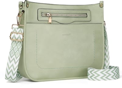TAN.TOMI Dames Schoudertas – Middelgrote Crossbodytas / Multi Pochette Handtas met Verstelbare Brede Schouderriem - Lichtgroen