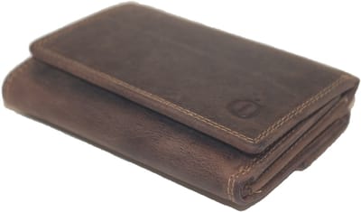 Oi Hunter bruine lederen Uniseks portemonnee dubbelzijdig / drieluikbeurs voor dames en heren / Trifold portemonnee afsluitbaar / beveiligd tegen skimmen / bruin leer / 411H