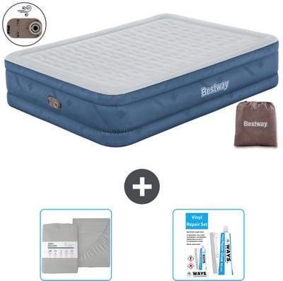 Bestway luchtbed - 2-Persoons - 152 x 203 x 46 cm - Grijs - Inclusief pomp - Hoeslaken en Reparatieset