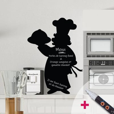 Schoolbordsticker - uitwisbare zelfklevende muurstickers - CHEF + WIT VLOEIBAAR KRIJT - 115x85cm
