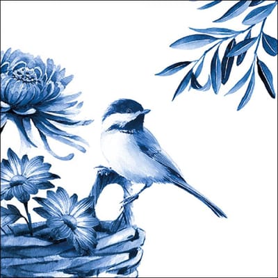 1 Pakje papieren cocktail servetten - Blue Bird / Blauw Wit / Vogel - 20 servetten - 25x25m - Tafelaankleding - Decoratie - Decoupage