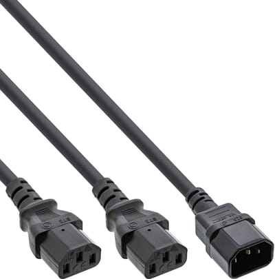 2x C13 - C14 Y-stroomkabel - 0,50m + 2x 0,50m - 3x 1,00mm / zwart - 1 meter