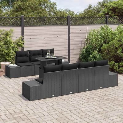 vidaXL - Tuinbank - Set - 8 - st - Zwart - Poly - Rattan - en - Poedergecoat - Staal