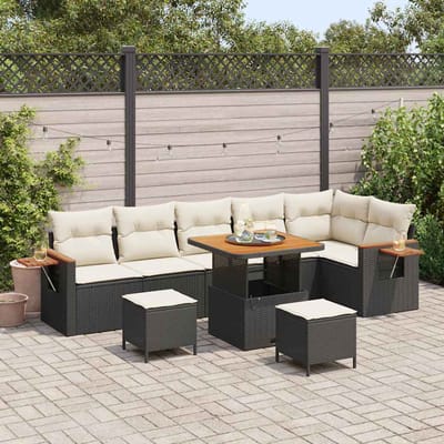 vidaXL - Tuinbank - Set - 11 - st - 9-Aantal - zitplaatsen - Zwart - en - Crème
