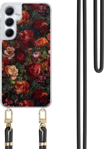 Casimoda® hoesje met koord - Geschikt voor Samsung A35 - Floral Garden - Afneembaar koord - TPU/polycarbonaat - Rood