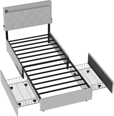 Froadp 90×200cm Gestoffeerd bed, bedframe, tweepersoonsbed, kinderbed Lichtgrijs