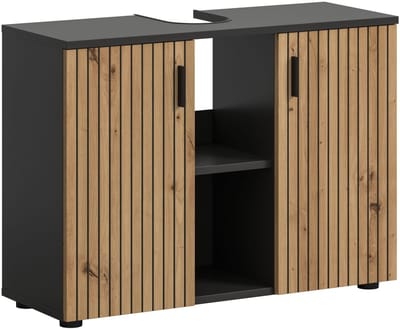 Wastafelkast Basalt en Eik - Moderne Badkamer Opbergoplossing - 80x59x30cm