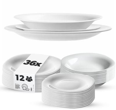 KADAX servies voor 12 personen, 36-delig, servies met soepbord, dessertbord en dinerbord, eetgerei, servies, bordservies (wit XL)