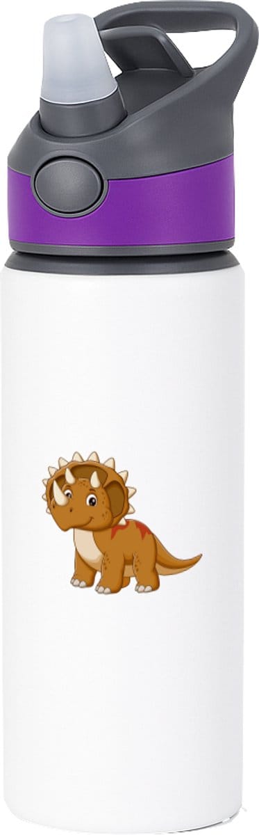 Hacebo® - Triceratops waterfles met rietje paars - Dinosaurus - Dinoliefhebber - T - rex - prehistorie - water fles - 650ML