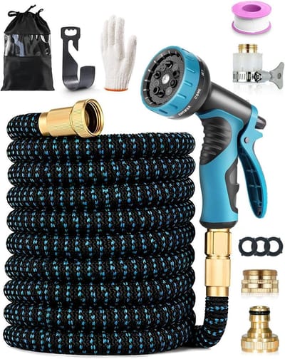 Tuinslang Uittrekbaar - Flexibele Slang - Buiten Water Geven - 10 Functie Sproeikop - 45 Meter - Blauw