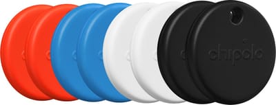 Chipolo POP - Bluetooth Tracker & KeyFinder - Werkt met Apple Find My & Android Find My Device - Tracker Apple iPhone & Android - 120 dB - Zwart & Wit & Rood & Blauw - 8 Pack