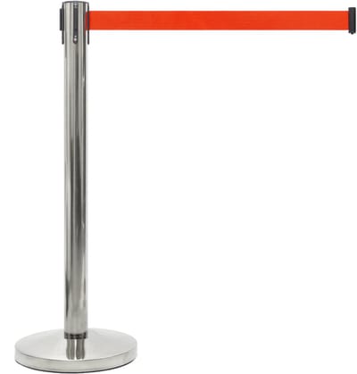 GJ Floors - Afzetpaal met trekband | Chroom - Sinaasappel Oranje - Hoogte: 92 cm - Lengte: 200 cm - Steel diameter: 5,1 cm