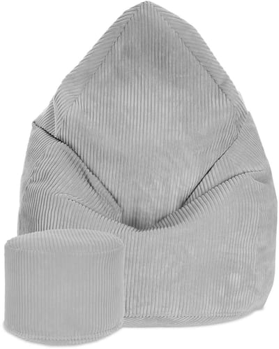 DreamRoots Zitzak voor Volwassenen of Kinderen – Corduroy Beanbag met Voetsteun en Afneembare Hoes – Inclusief Vulling – 80x80x120 cm – Cool Gray