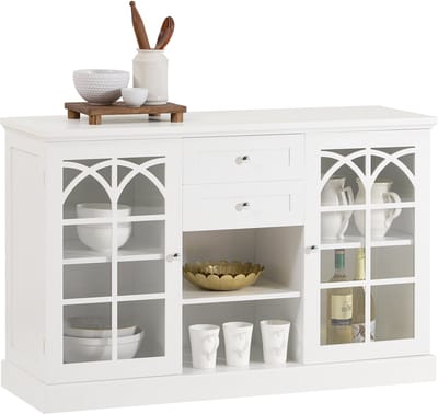 SoBuy FSB79-W Dressoir - Witte Keukenkast met Lades & Glazen Deuren