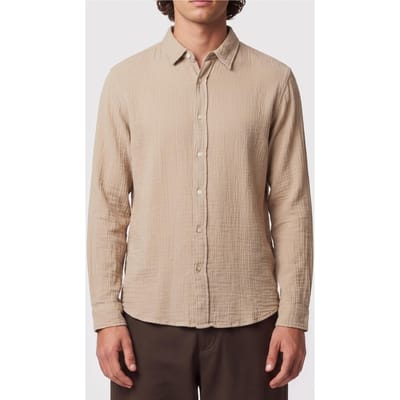 GUESS  Eco Ls Double Cloth Shir Prosecco Size: S | Casual Shirts Outlet | Heren | Beige