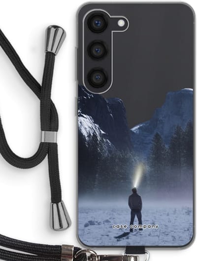 Hoesje met koord geschikt voor Samsung Galaxy S23 hoesje met Koord - Wanderlust - Telefoonhoesje met Zwart Koord - Bescherming aan alle Kanten en Over de Schermrand