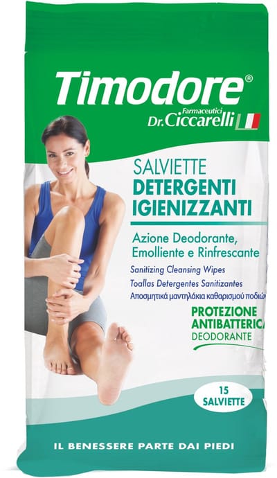 NIEUW! Dr. Ciccarelli Timodore Sanitizing cleaning wipes: verfrissende en verzorgende voetendoekjes tegen (transpiratie)geur en droge huid (15 doekjes)