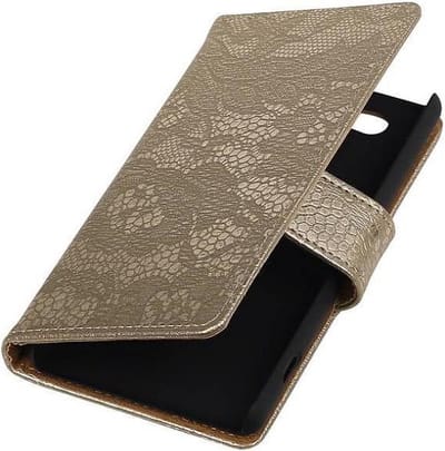 Lace Bookstyle Wallet Case Hoesjes Geschikt voor Sony Xperia Z4 Compact Goud