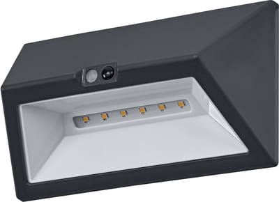 OSRAM buitenwandlamp, donkergrijs, 1,5 W, 110 lm, 3000 K, stralingshoek 55°, levensduur 25.000 uur, IP44, PIR-bewegingssensor, USB-C-oplaadfunctie