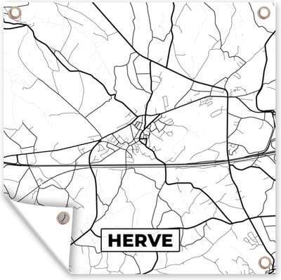 Tuin poster Zwart Wit – België – Plattegrond – Stadskaart – Kaart – Herve - 200x200 cm - Tuindoek