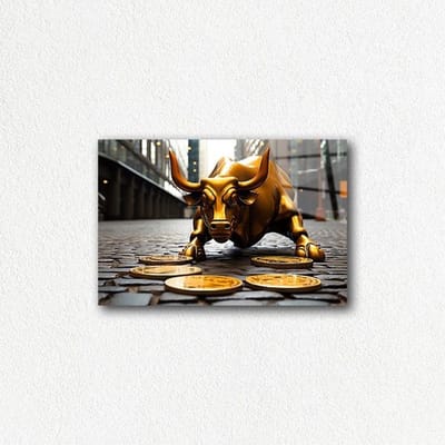Indoorart - Glasschilderij Bullmarket 60x40 CM - Afbeelding op plexiglas - Inclusief montagemateriaal