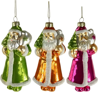 Viv! Christmas Kerstornament - Kerstman - set van 3 - glas - felle kleuren - 13cm