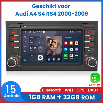Awesafe Autoradio - Geschikt Voor Audi A4/RS4/S4 2000 t/m 2009 - 2 DIN Autoradio - Android 15.0 - Draadloze Carplay & Android auto - Met navigatie GPS - Bluetooth WIFI - Radio Scherm - 2000 2001 2002 2003 2004 2005 2006 2007 2008 2009