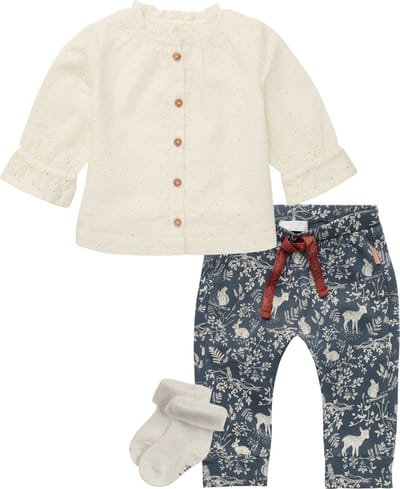 Noppies - Kledingset - Meisjes - 3 delig - Broek San Carlos Dark Slate - Blouse Viera Butter Cream - 1 paar sokjes - Maat 56