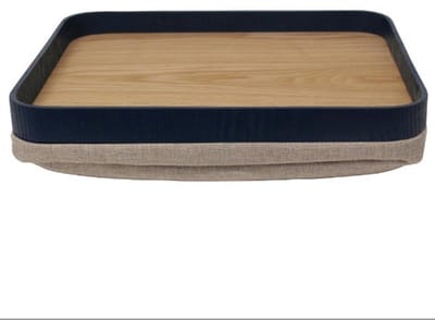 Loom - Laptray - Schootkussen - Licht Hout met Navyblauwe Opstaande Rand - 40x33x7 cm