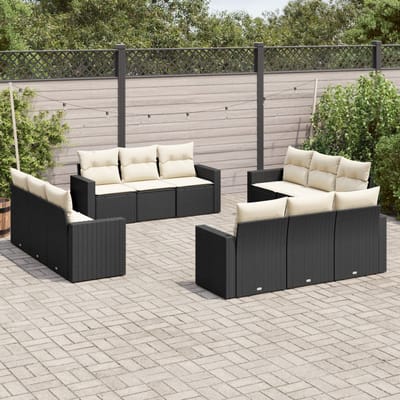 vidaXL - 12-delige - Loungeset - met - kussens - poly - rattan - zwart
