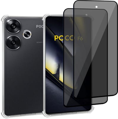 Geschikt voor POCO F6 - Hoesje + 2x Screenprotector – Gehard Glas Cover + Shock Proof Case - Transparant