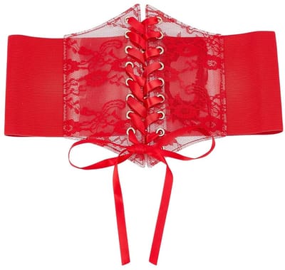 Dailygoods- Corset Riem Elegante Brede Taille - Rode Corset Top - Kanten Bustier - Waspie voor Vrouwen - 32,5 cm Breed - Perfect voor Feesten - Tailleriem