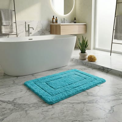 FLOORDIREKT Badmat Atlantis - Rechthoekig - Anti-Slip Achterkant - Modern Badkamermat - Turquoise - 50 x 80 cm