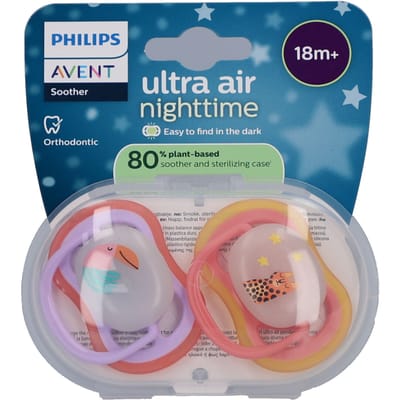 Philips Avent Ultra Air Night – Glow-in-the-dark fopspeen –(18 mnd+) Extra luchtopeningen – 2 stuks - SCF376/33