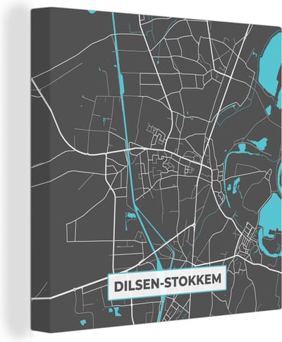 Canvas Schilderij België – Dilsen Stokkem – Stadskaart – Kaart – Blauw – Plattegrond - 20x20 cm - Wanddecoratie